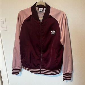 Adidas Originals "Ballista" Maroon/Burgundy Satin Bomber Jacket Sz.M $145